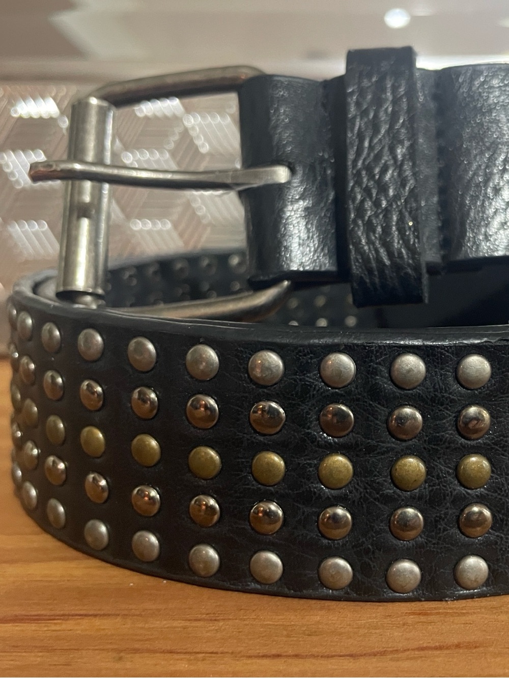 Black Studded Faux Leather Belt